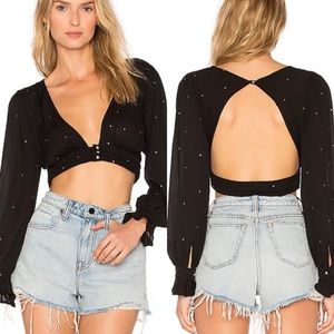 For Love and Lemons Disco Baby Gold Foil Blouse Size M Medium NWT Black Crop XS